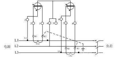 三相三线式(三相两元件)电度表经电流互感器接线原理图